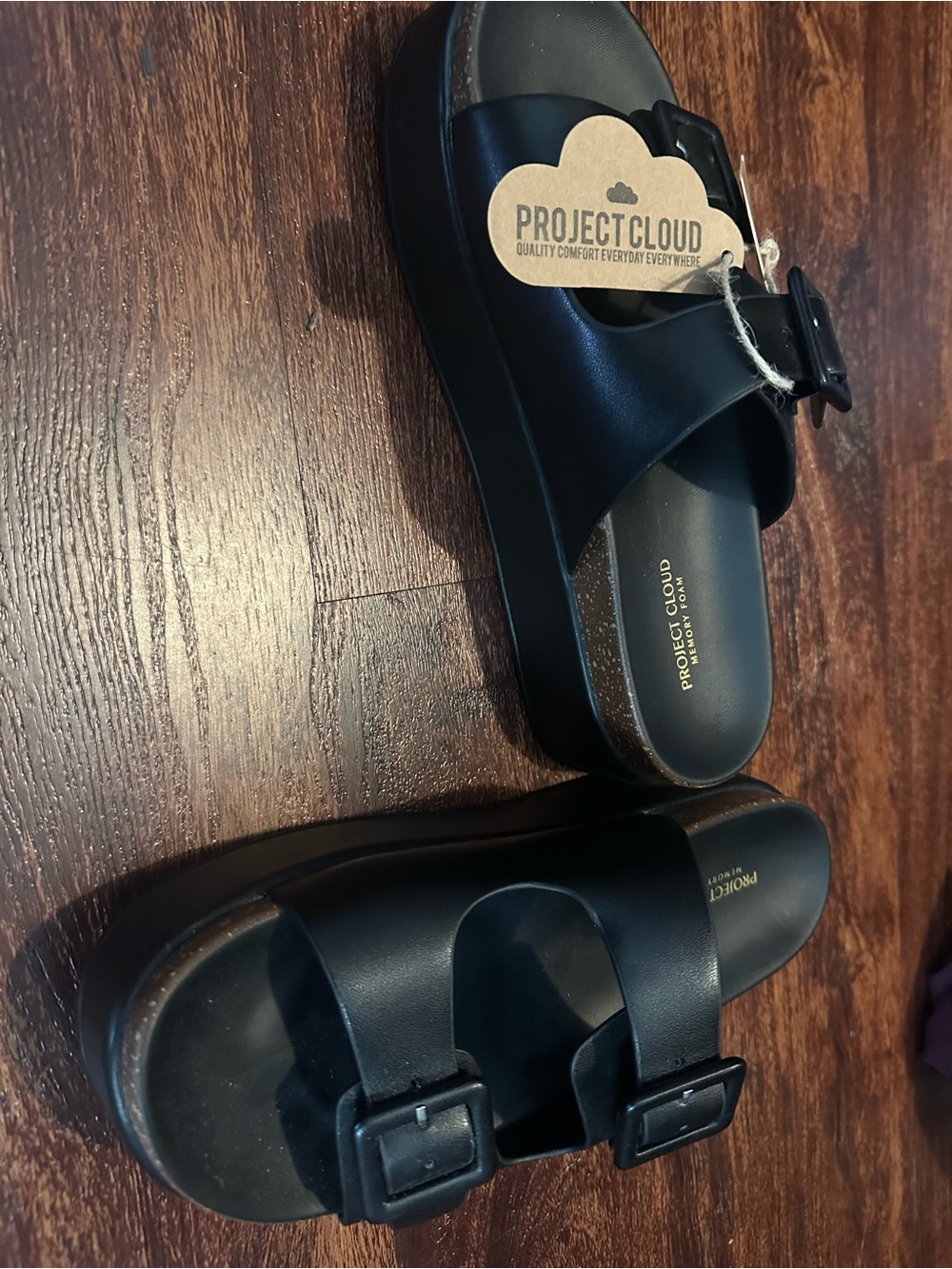 Women's Black Platform Slide with Dual Buckle Straps - Picture 4 of 5